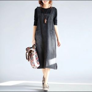 Yesstyle midi black denim pinafore dress